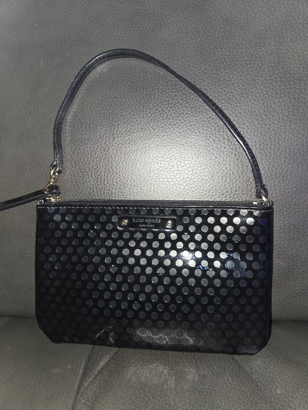 kate spade Black Patent Polka Dot Wristlet